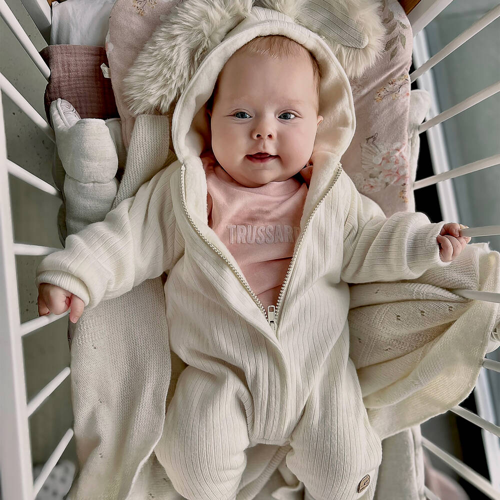Jamiks - Baby Boys Damaso White Velour Bunny Baby Grow & Blanket Set main image 1