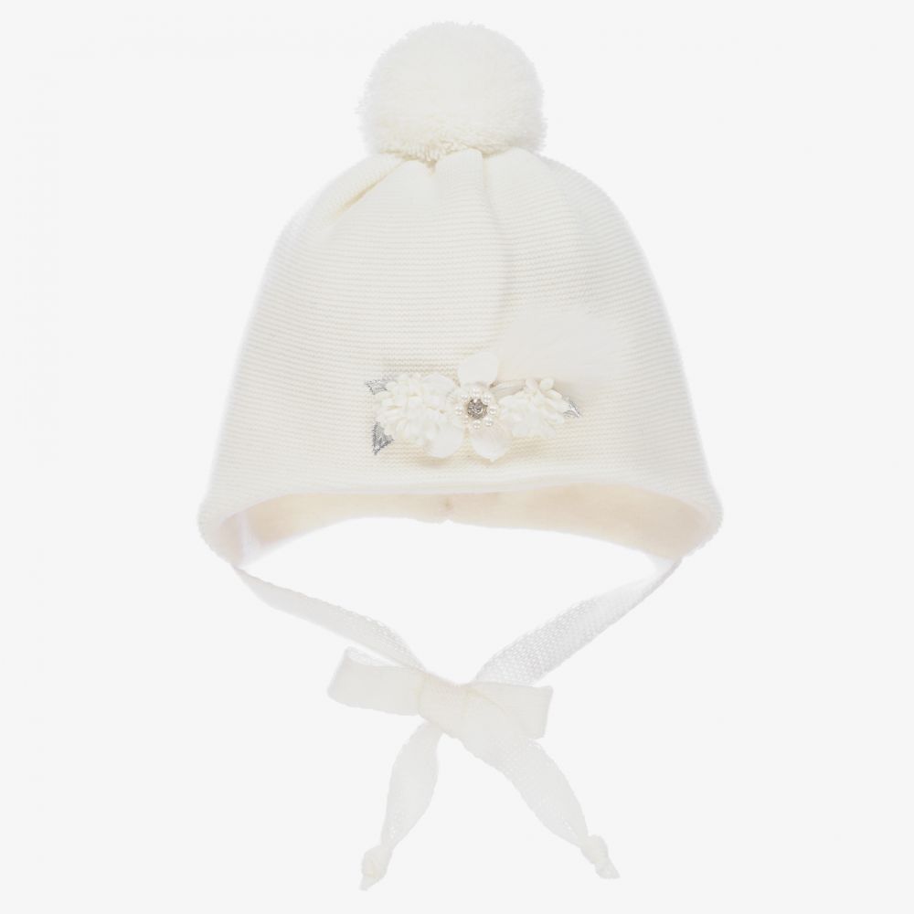 Jamiks - Ivory Knitted Pom-Pom Hat | Childrensalon