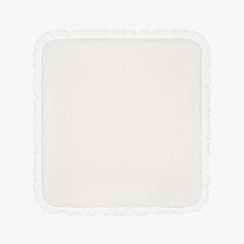 Jamiks-Ivory Velour Baby Blanket with Lace Trim (85cm) | Childrensalon Outlet