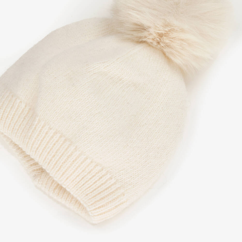 Jamiks-Кремовая шерстяная шапочка с помпоном для малышей | Childrensalon Outlet
