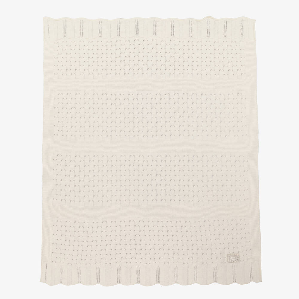 Jamiks - Ivory Wool Knitted Blanket (100cm) | Childrensalon