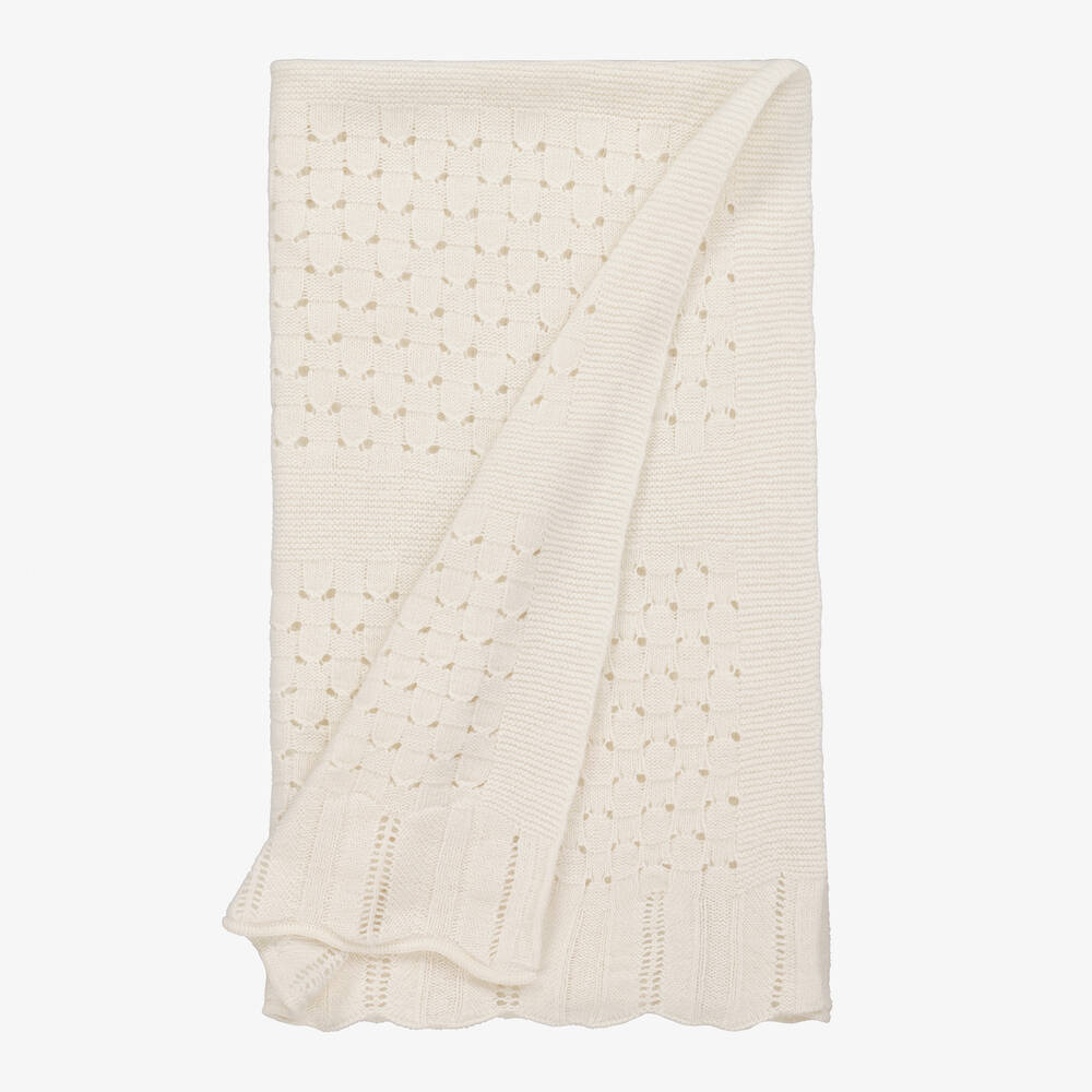 Jamiks-Ivory Wool Knitted Blanket (100cm) | Childrensalon Outlet