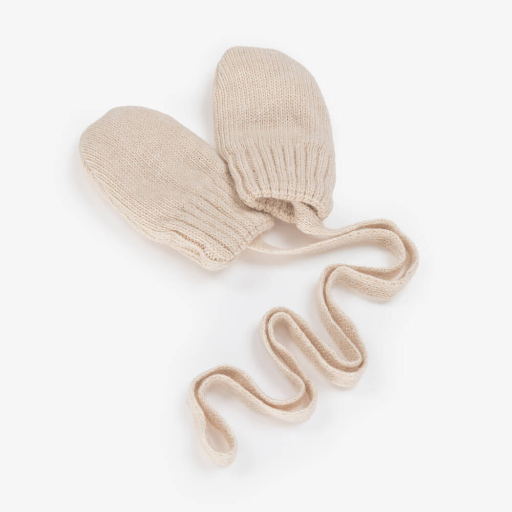 Jamiks-Light Beige Knitted Baby Mittens | Childrensalon Outlet