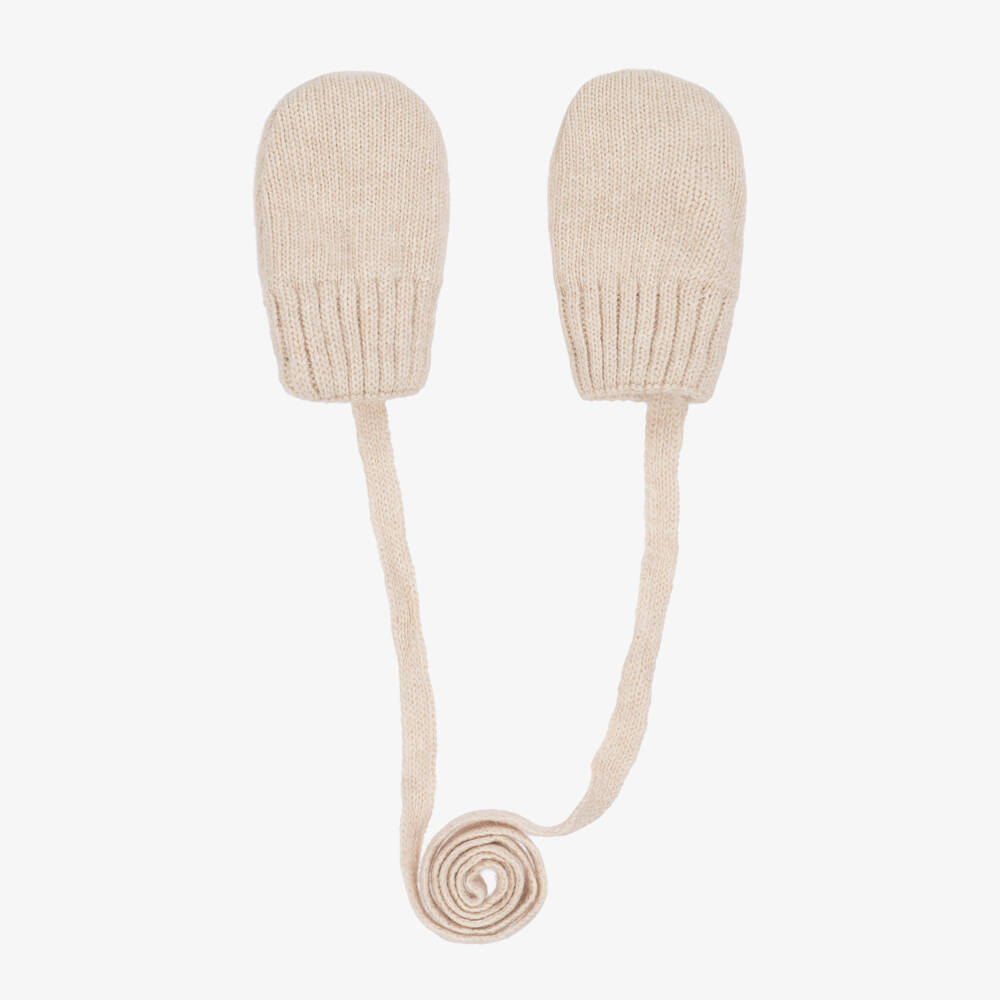 Jamiks-Light Beige Knitted Baby Mittens | Childrensalon Outlet