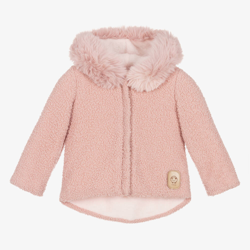 Jamiks-Pink Faux Fur Bouclé Fleece Baby Jacket | Childrensalon Outlet