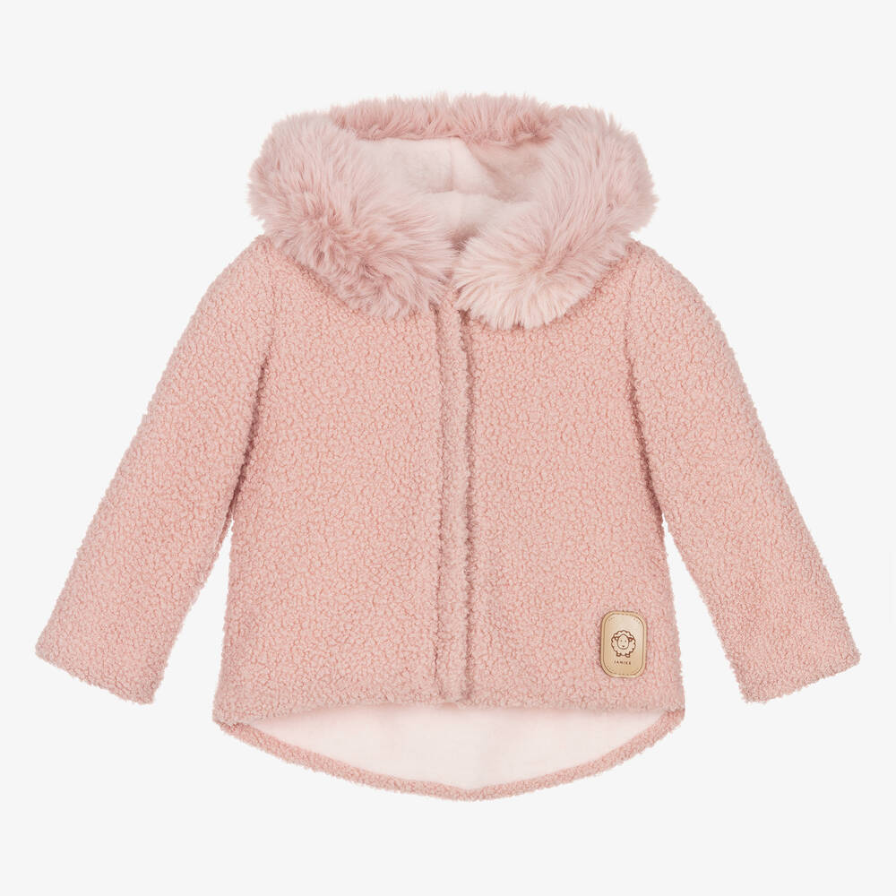 Jamiks - Pink Faux Fur Teddy Fleece Baby Jacket | Childrensalon