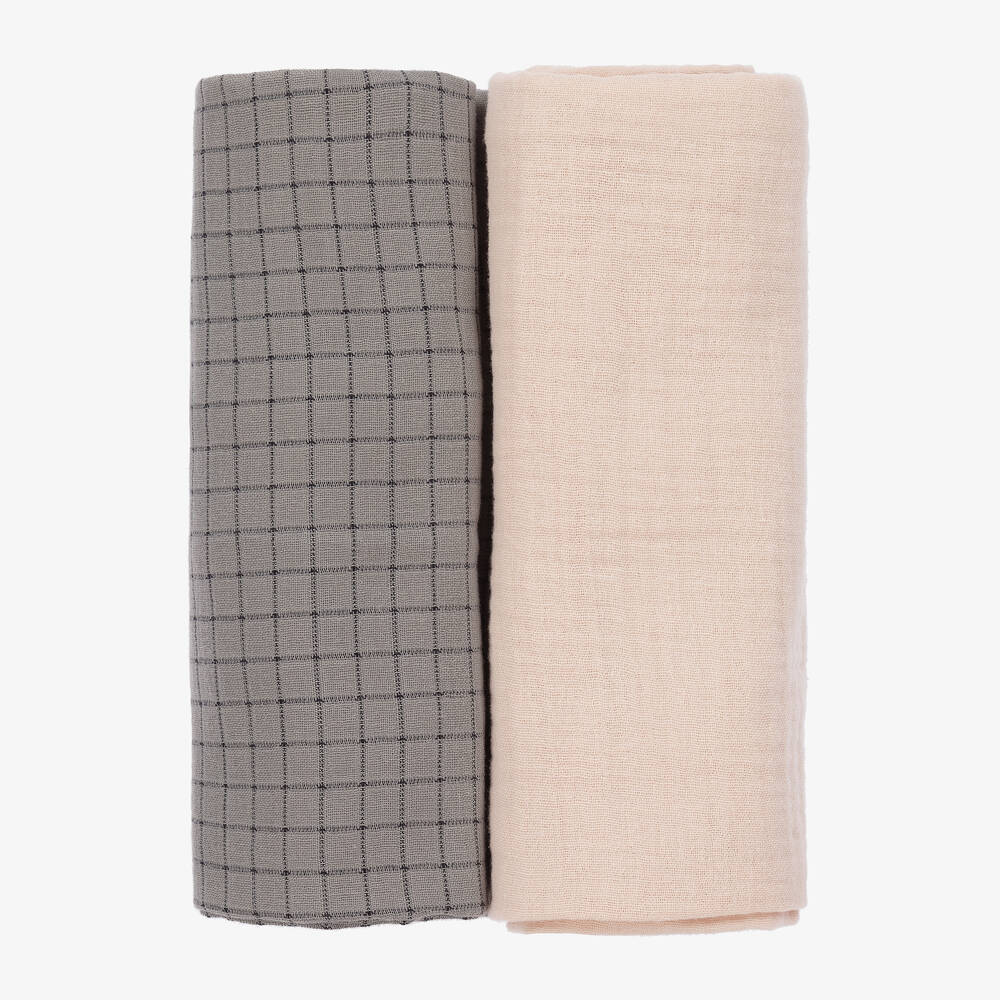 Jamiks-Pink & Grey Muslin Cloths (2 Pack) | Childrensalon Outlet