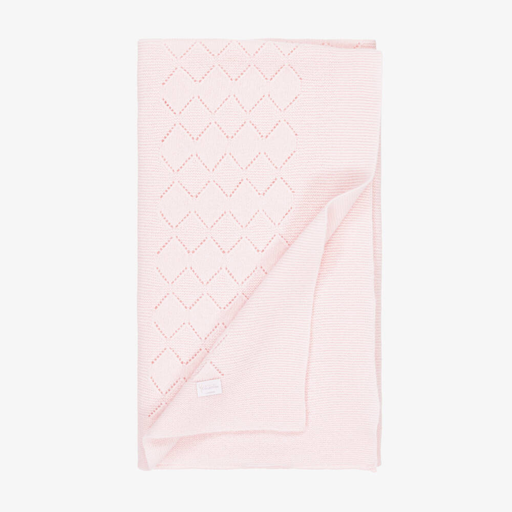 Jamiks-Pink Merino Wool Knitted Baby Blanket (100cm) | Childrensalon Outlet