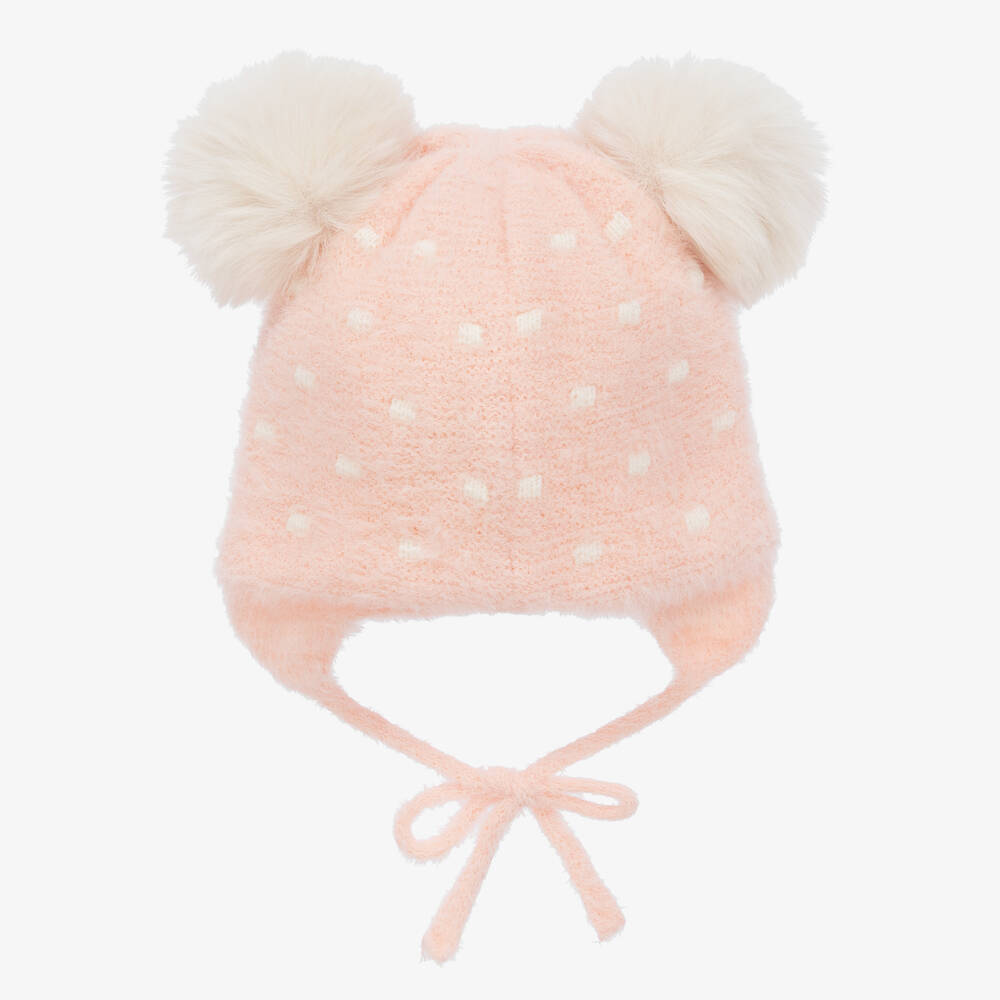 Jamiks-Pink Polka Dot Faux Fur Pom-Pom Hat | Childrensalon Outlet