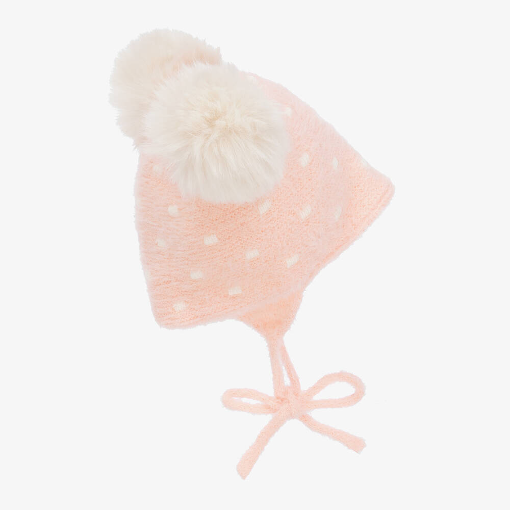 Jamiks-Pink Polka Dot Faux Fur Pom-Pom Hat | Childrensalon Outlet
