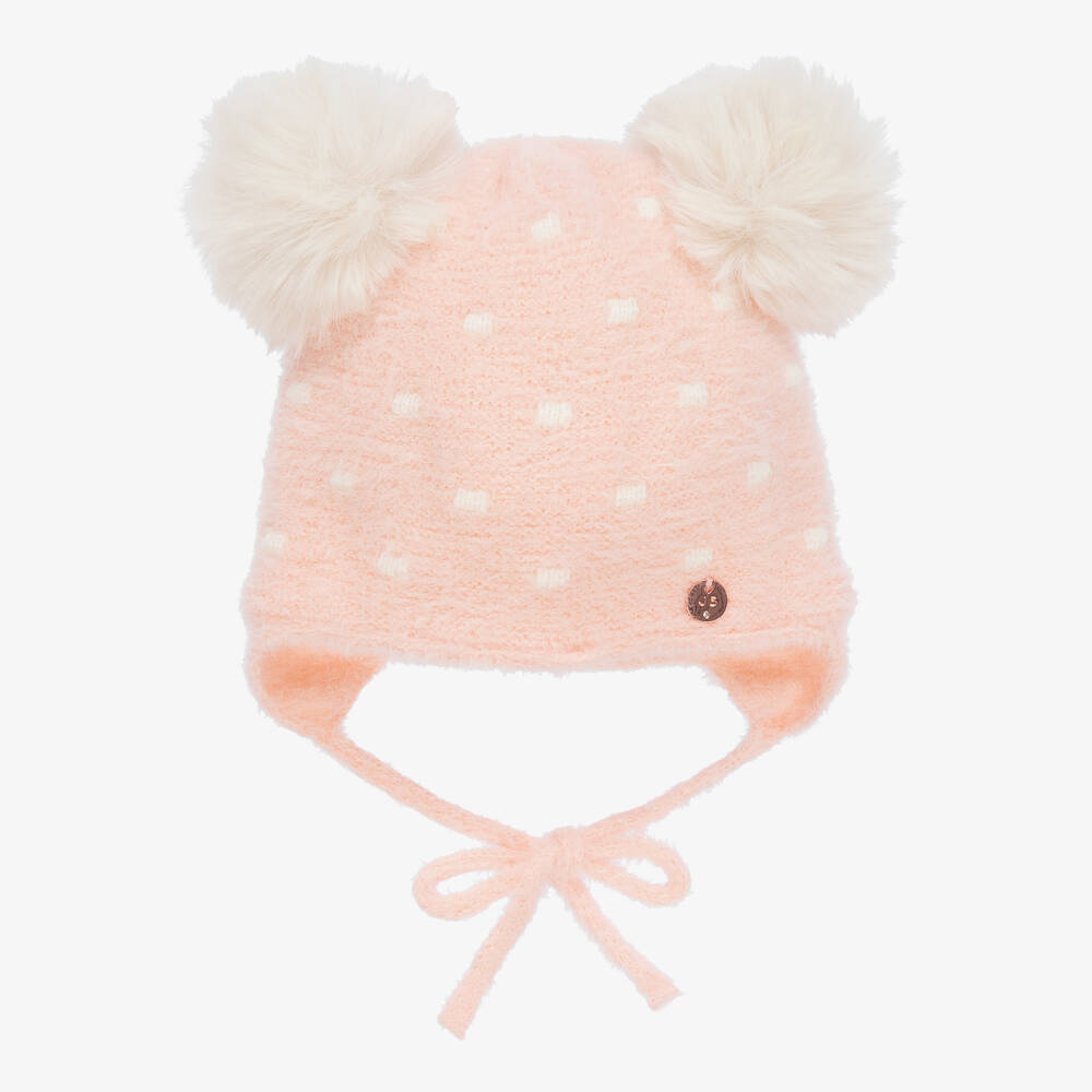 Jamiks-Pink Polka Dot Faux Fur Pom-Pom Hat | Childrensalon Outlet
