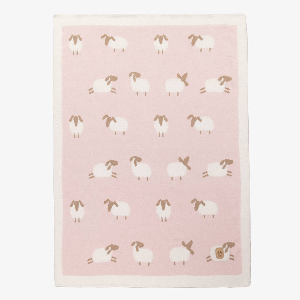 Jamiks - Pink & White Cotton Sheep Blanket (90cm) | Childrensalon