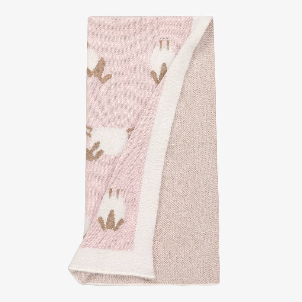 Jamiks-Розово-белое одеяло из хлопка с овечками (90см) | Childrensalon Outlet