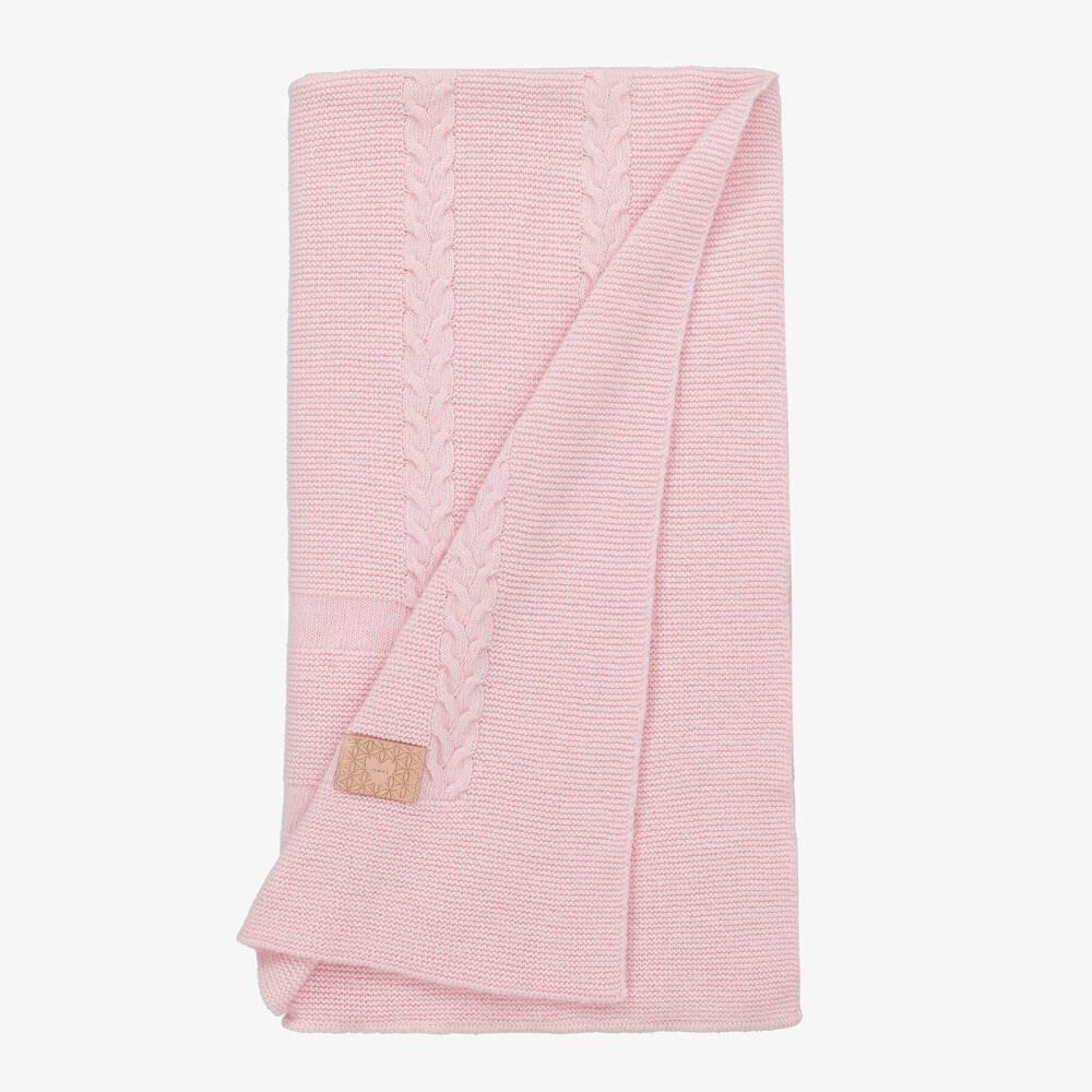 Jamiks-Pink Wool Cable Knit Blanket (100cm) | Childrensalon Outlet