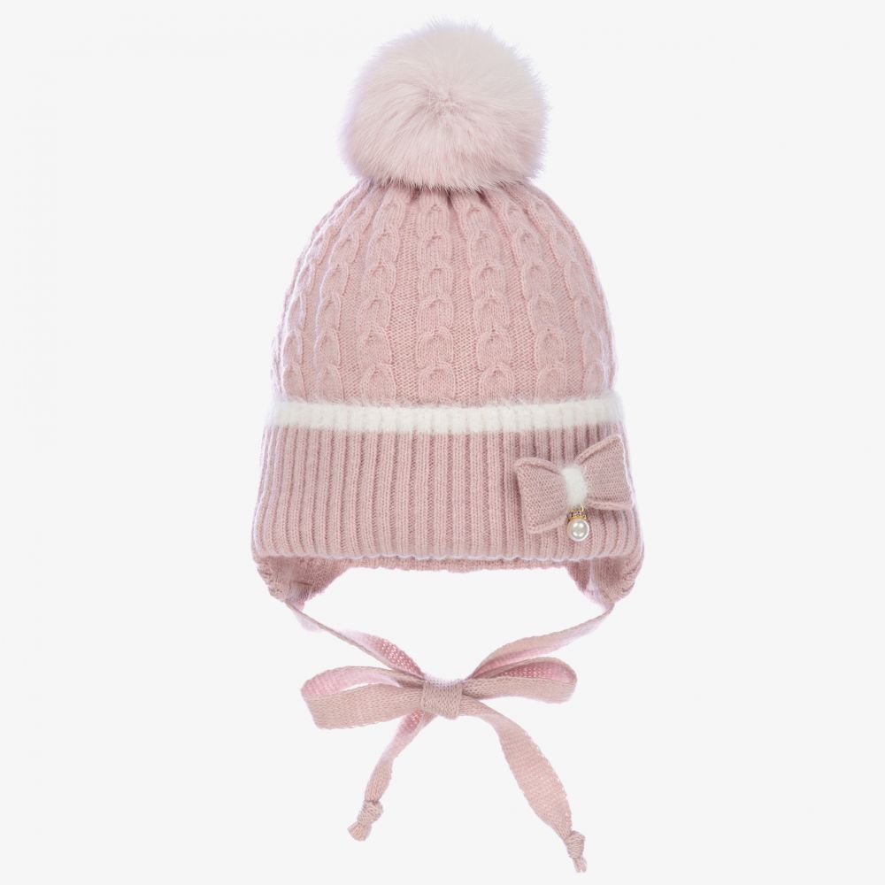 Jamiks - Pink Wool Knitted Pom-Pom Hat | Childrensalon