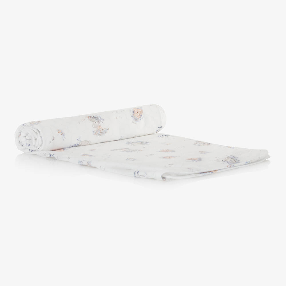 Jamiks-White & Blue Koala Print Swaddle (100cm) | Childrensalon Outlet