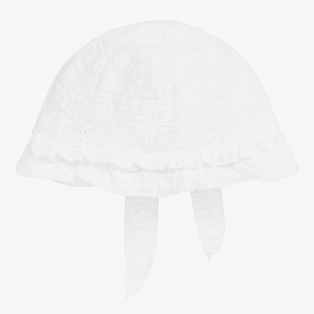 Jamiks - White Cotton Broiderie Anglaise Hat | Childrensalon