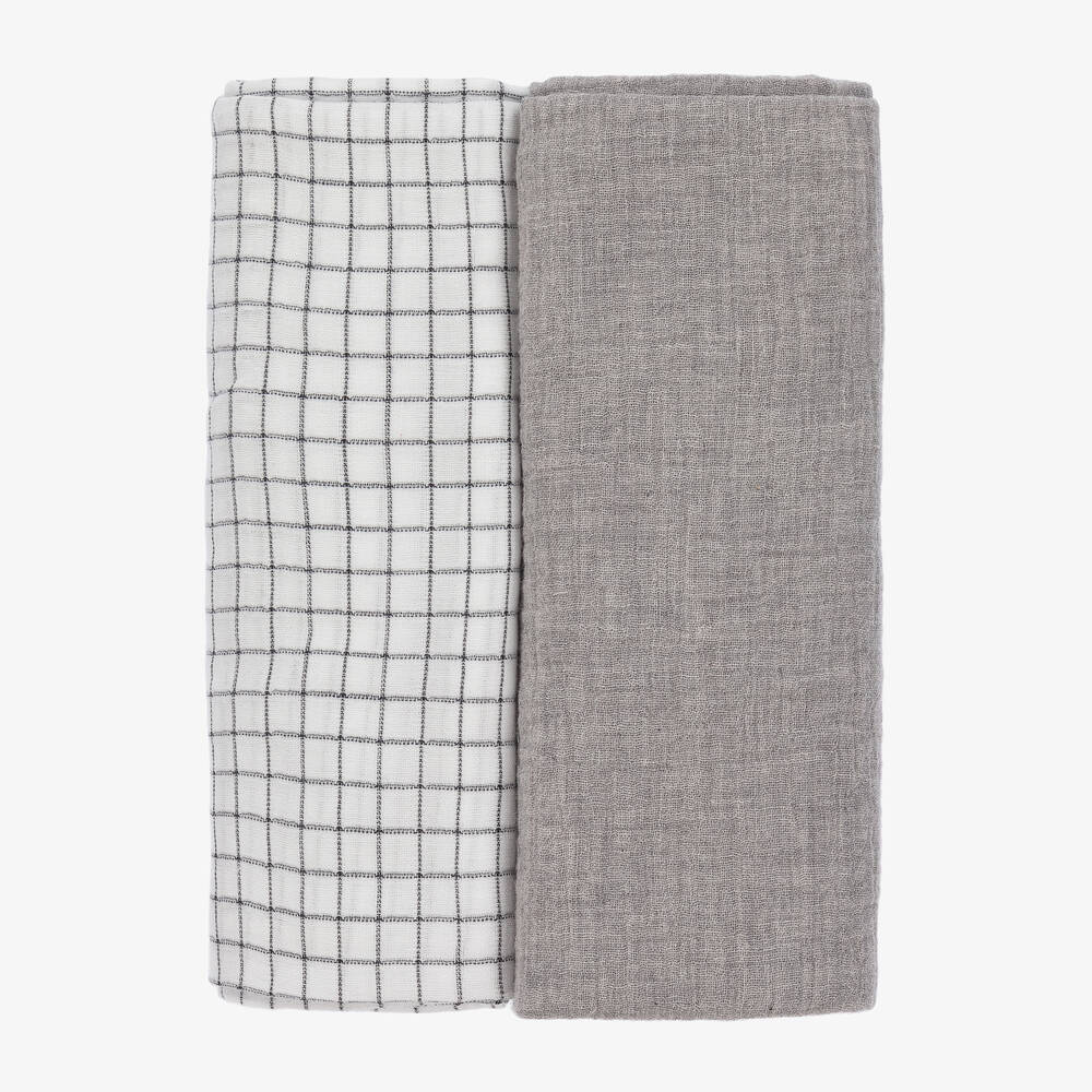 Jamiks-White & Grey Muslin Cloths (2 Pack) | Childrensalon Outlet