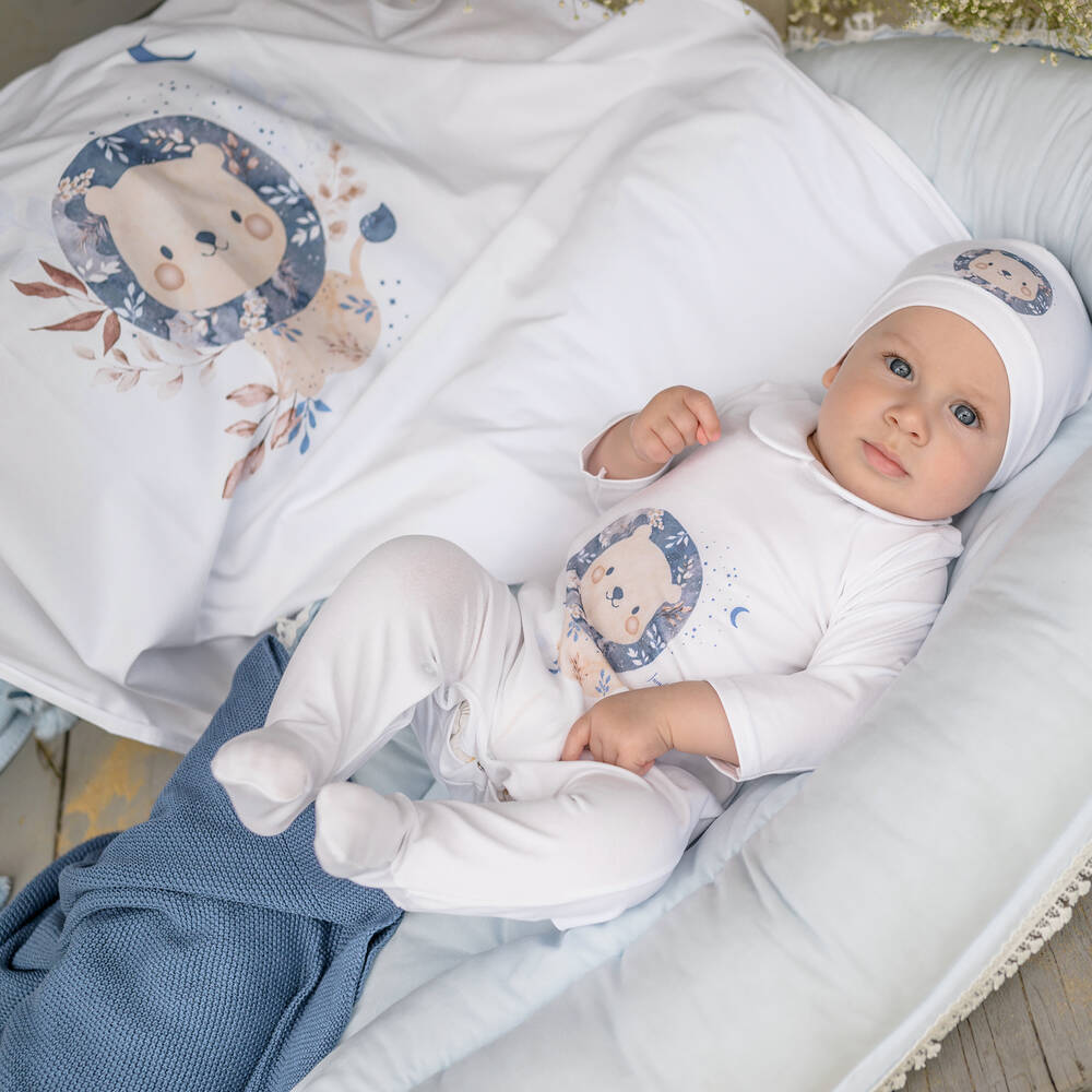 Jamiks White Lion Print Cotton Swaddle 85cm Childrensalon Outlet