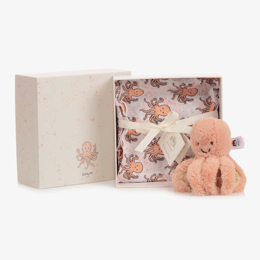 Jellycat - طقم هدية Odell Octopus فرو إصطناعي لون بيج للأطفال | Childrensalon