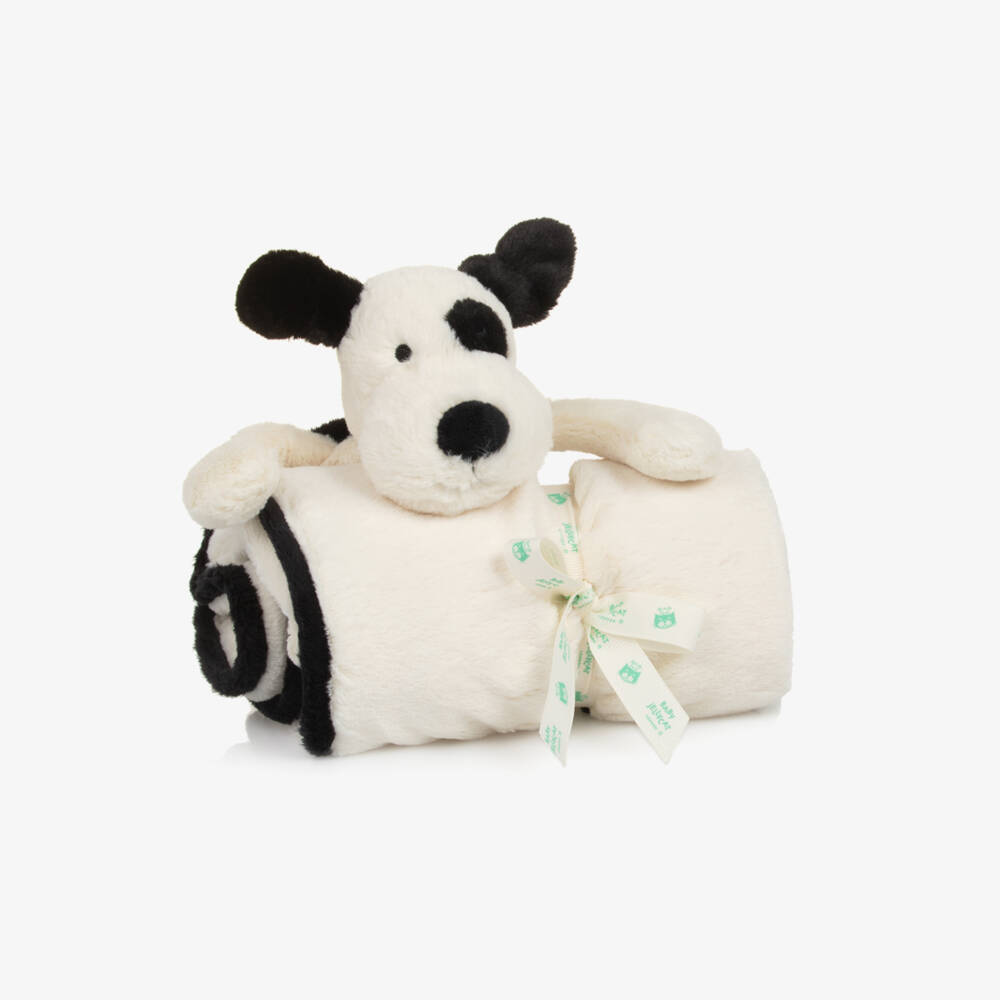 Jellycat-Cream & Black Bashful Puppy Blanket (71cm) | Childrensalon Outlet