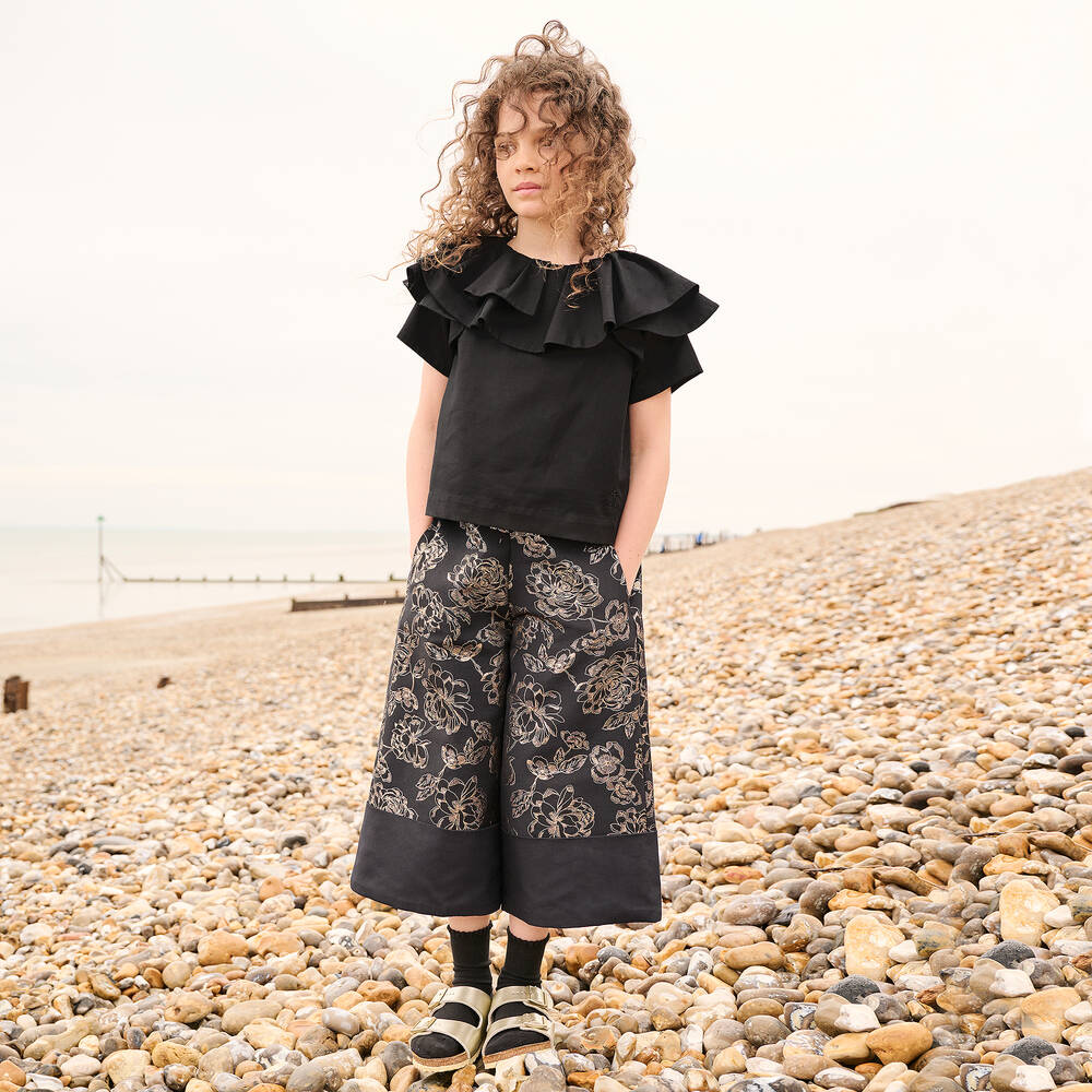 Jessie and James London-Black & Gold Flared Trousers | Childrensalon Outlet