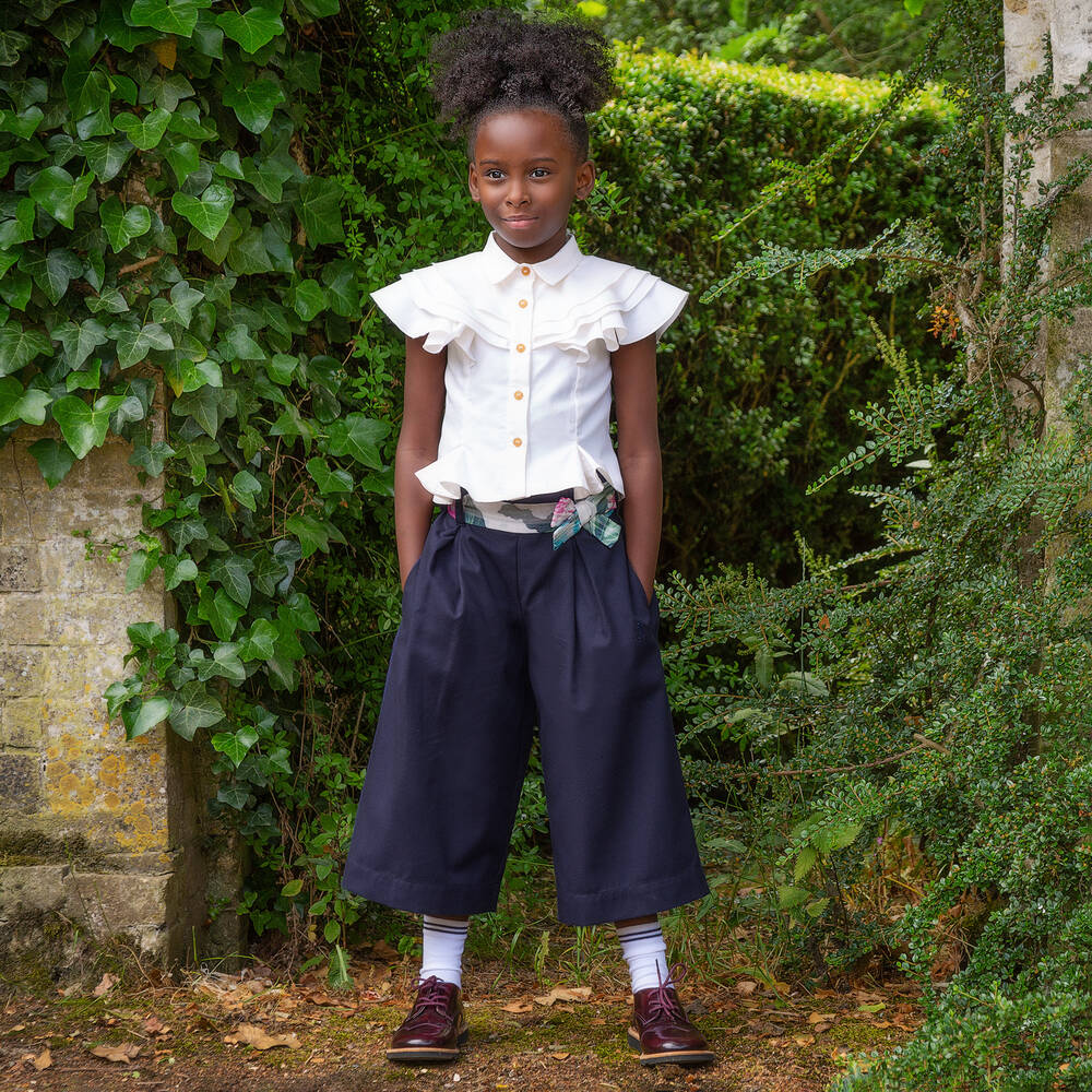 Jessie and James London-Blue Floral Belted Culottes | Childrensalon Outlet