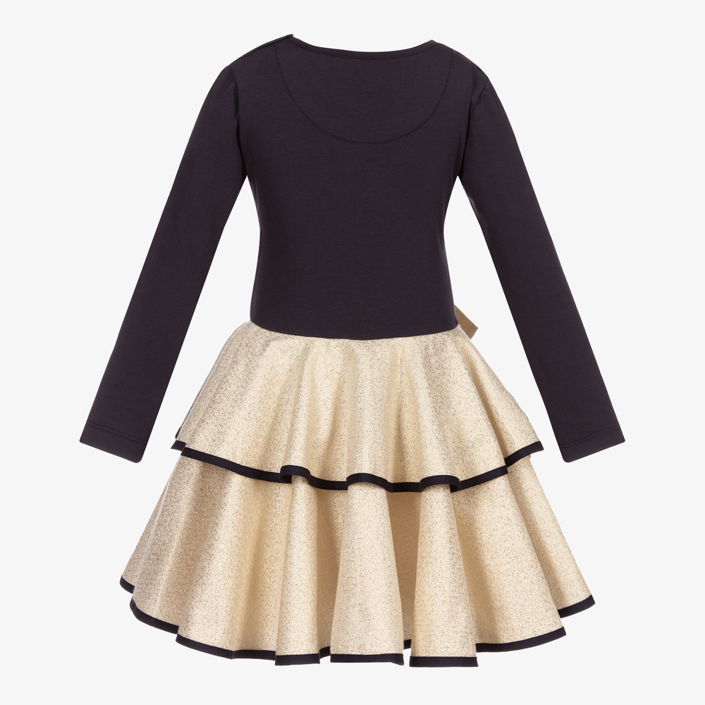 Jessie and James London-Blue & Gold Bow Dress | Childrensalon Outlet