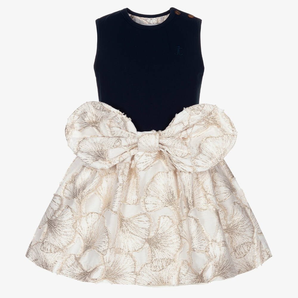 Jessie and James London-Blue & Gold Jacquard Dress | Childrensalon Outlet