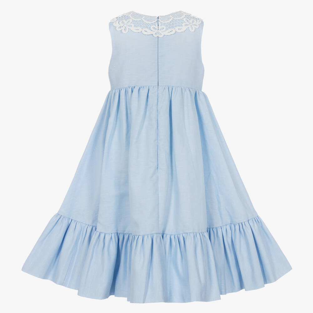 Jessie and James London-Blue Guipure Lace Collar Cotton Dress | Childrensalon Outlet