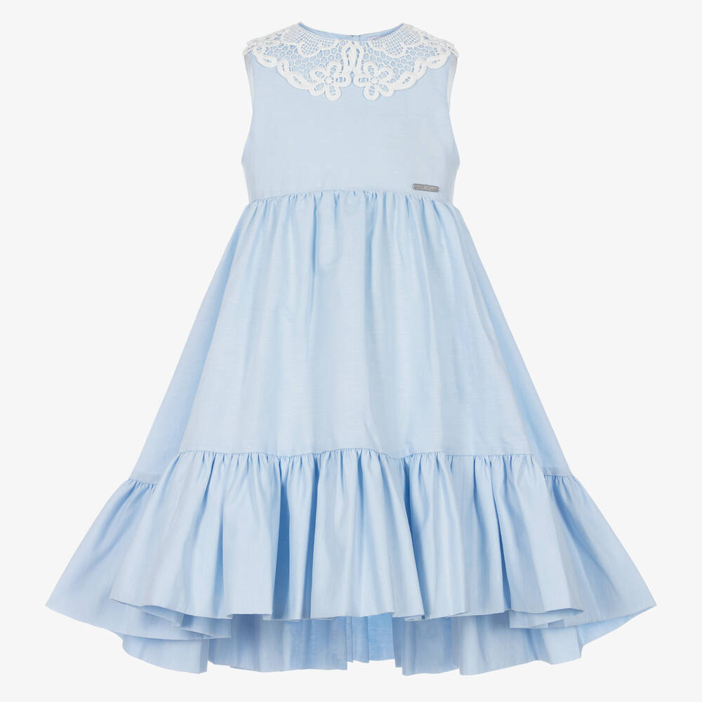 Jessie and James London - Голубое хлопковое платье с кружевным воротником | Childrensalon