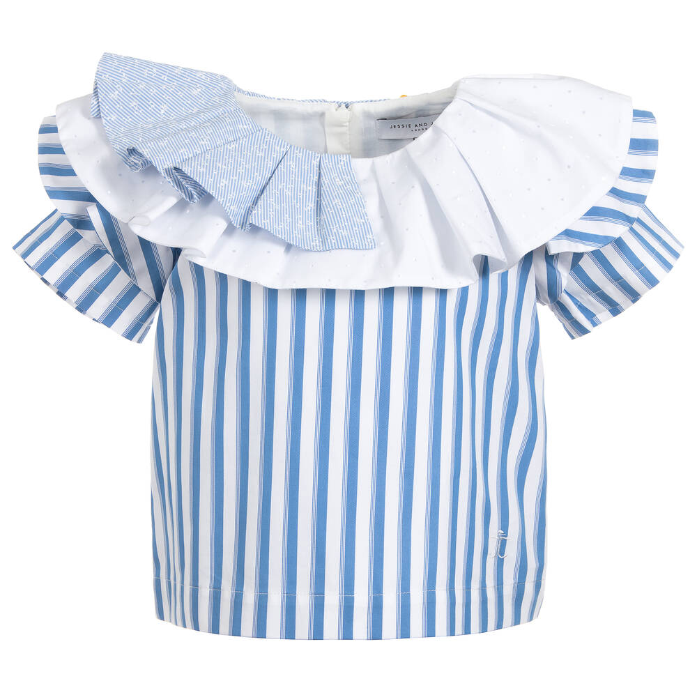 Jessie and James London - Blue & White Cotton Blouse | Childrensalon