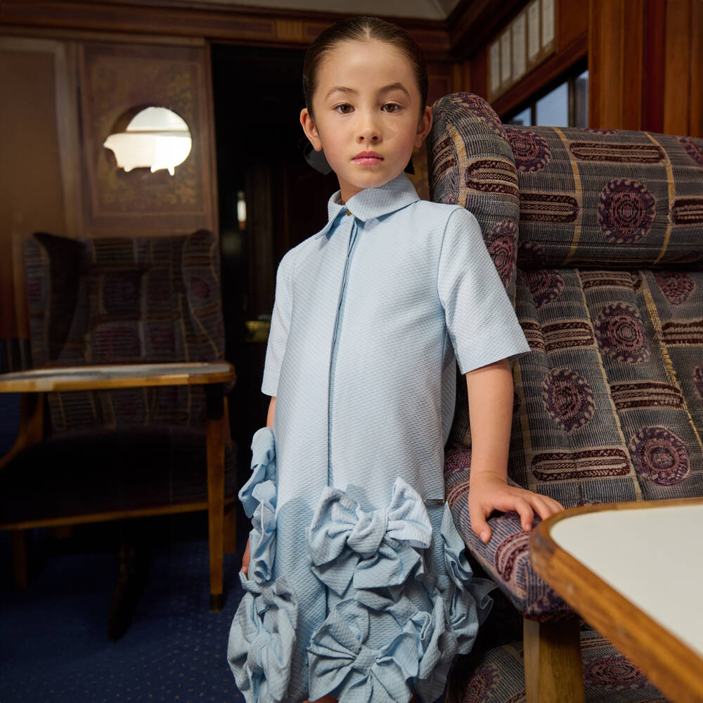 Jessie and James London-Girls A-Line Dress with Blue Bows | Childrensalon Outlet