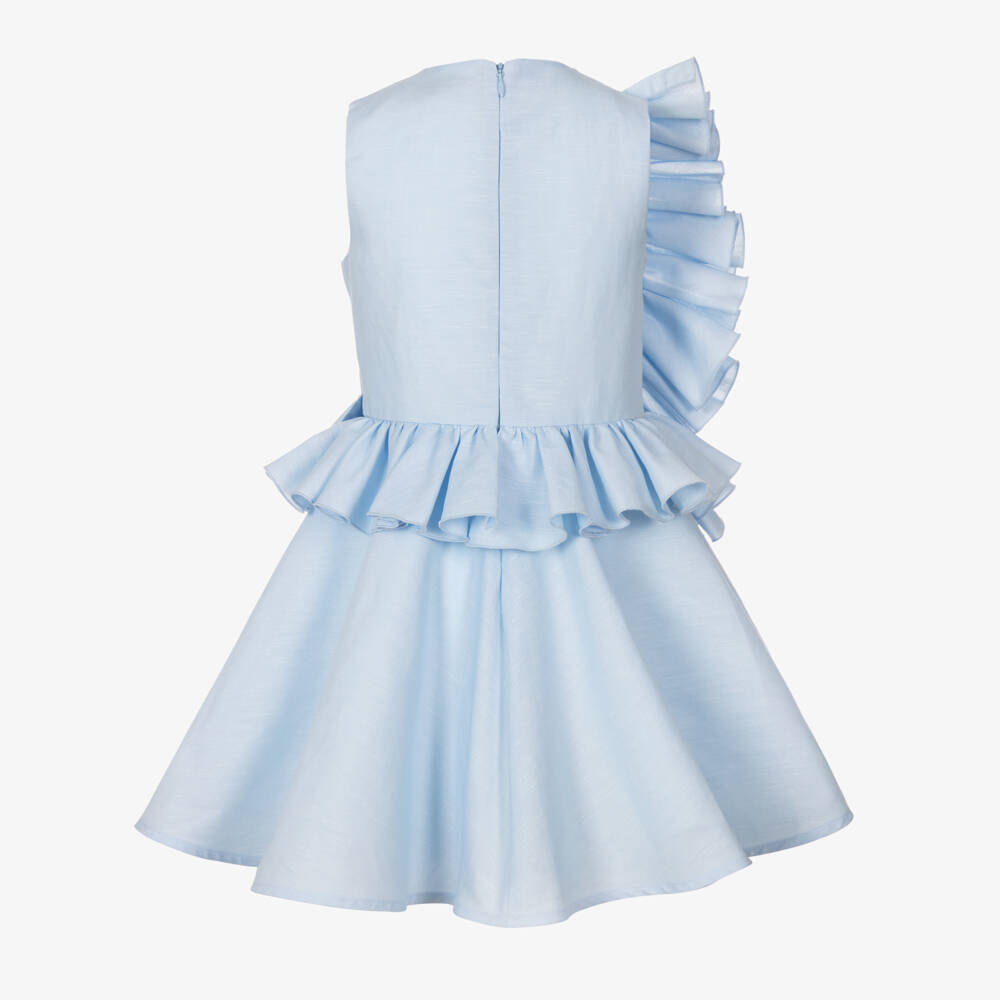 Jessie and James London-Girls Asymmetric Blue Blossom Ruffle Dress | Childrensalon Outlet