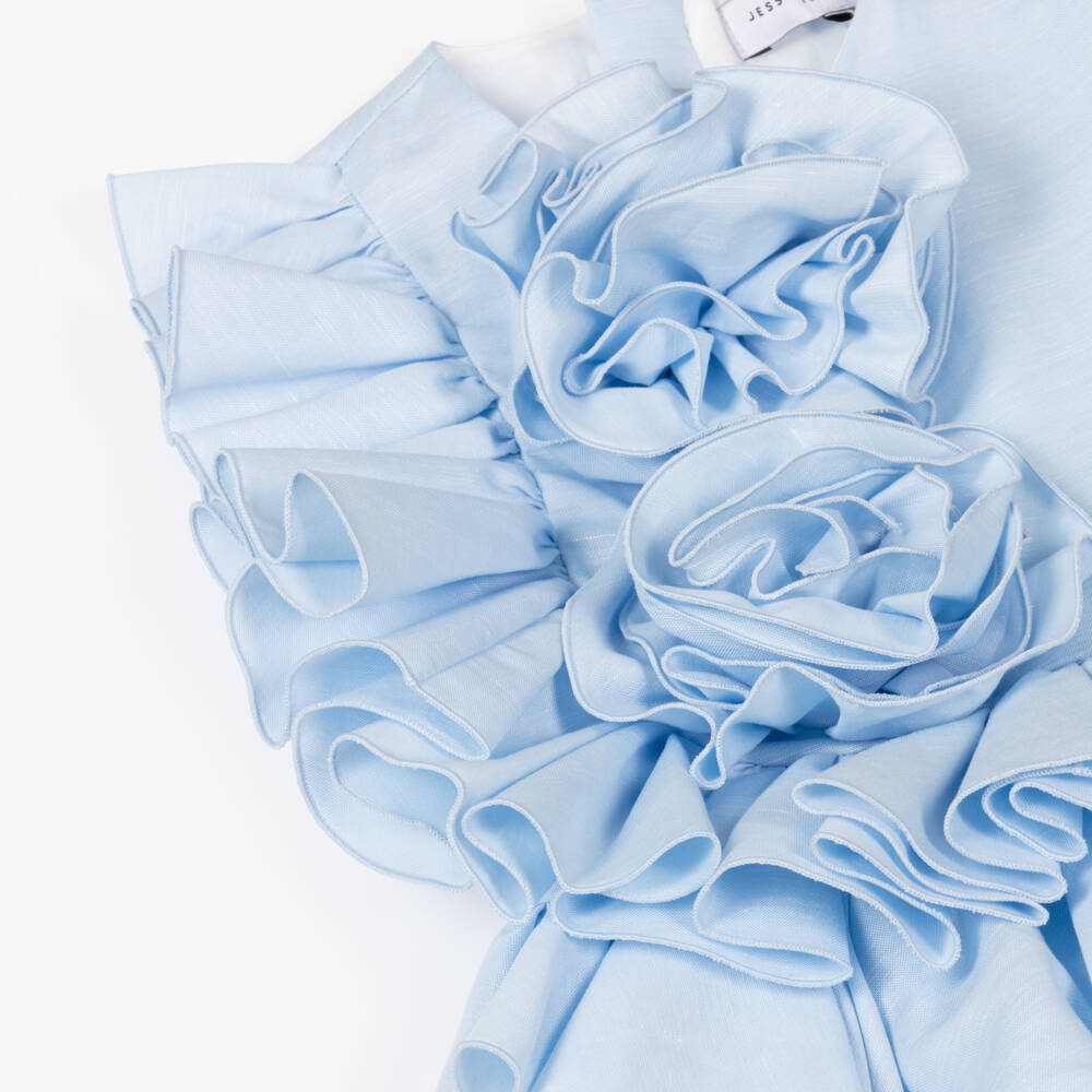 Jessie and James London-Girls Asymmetric Blue Blossom Ruffle Dress | Childrensalon Outlet