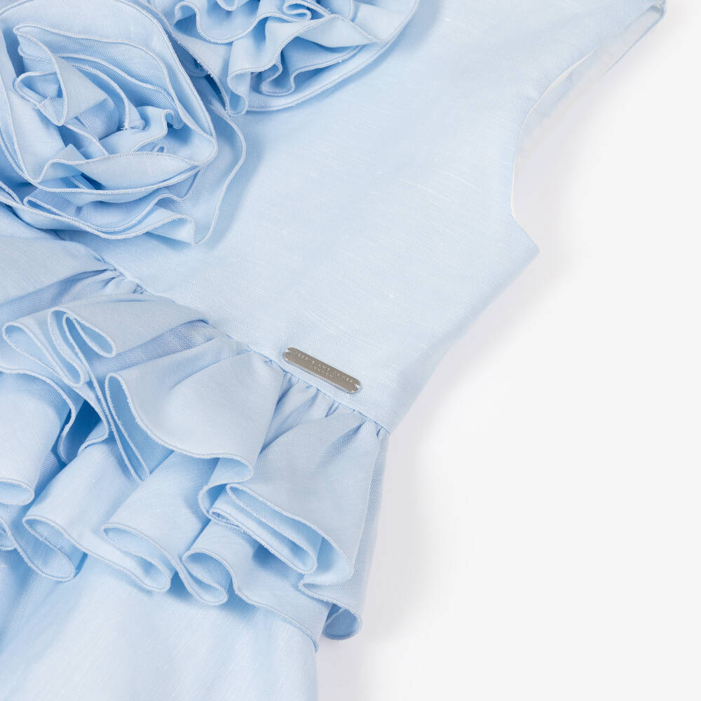 Jessie and James London-Girls Asymmetric Blue Blossom Ruffle Dress | Childrensalon Outlet