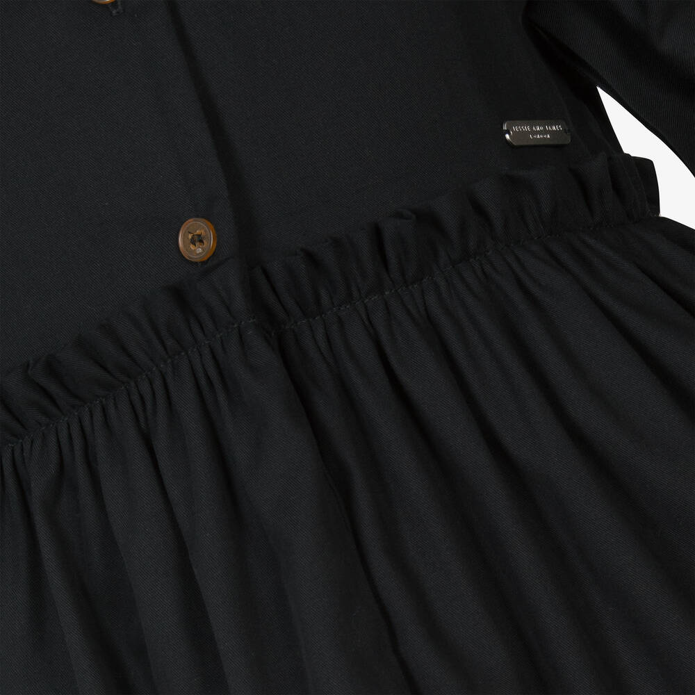 Jessie and James London-فستان بأكمام منفوشة قطن بوبلين لون أسود | Childrensalon Outlet