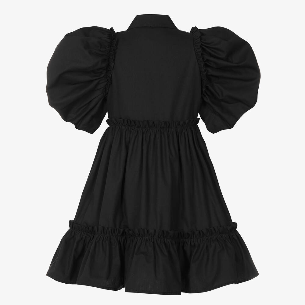 Jessie and James London-فستان بأكمام منفوشة قطن بوبلين لون أسود | Childrensalon Outlet