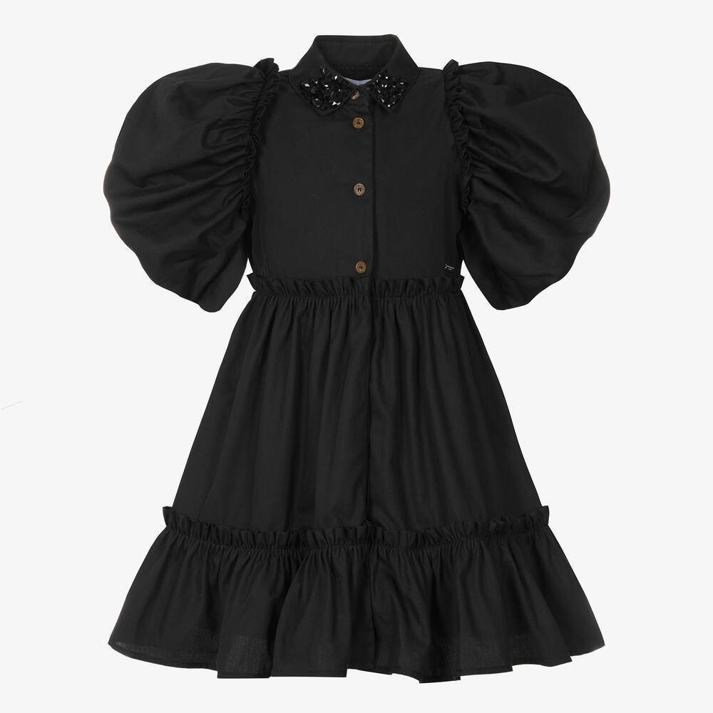 Jessie and James London - Robe coton noir à manches ballons | Childrensalon