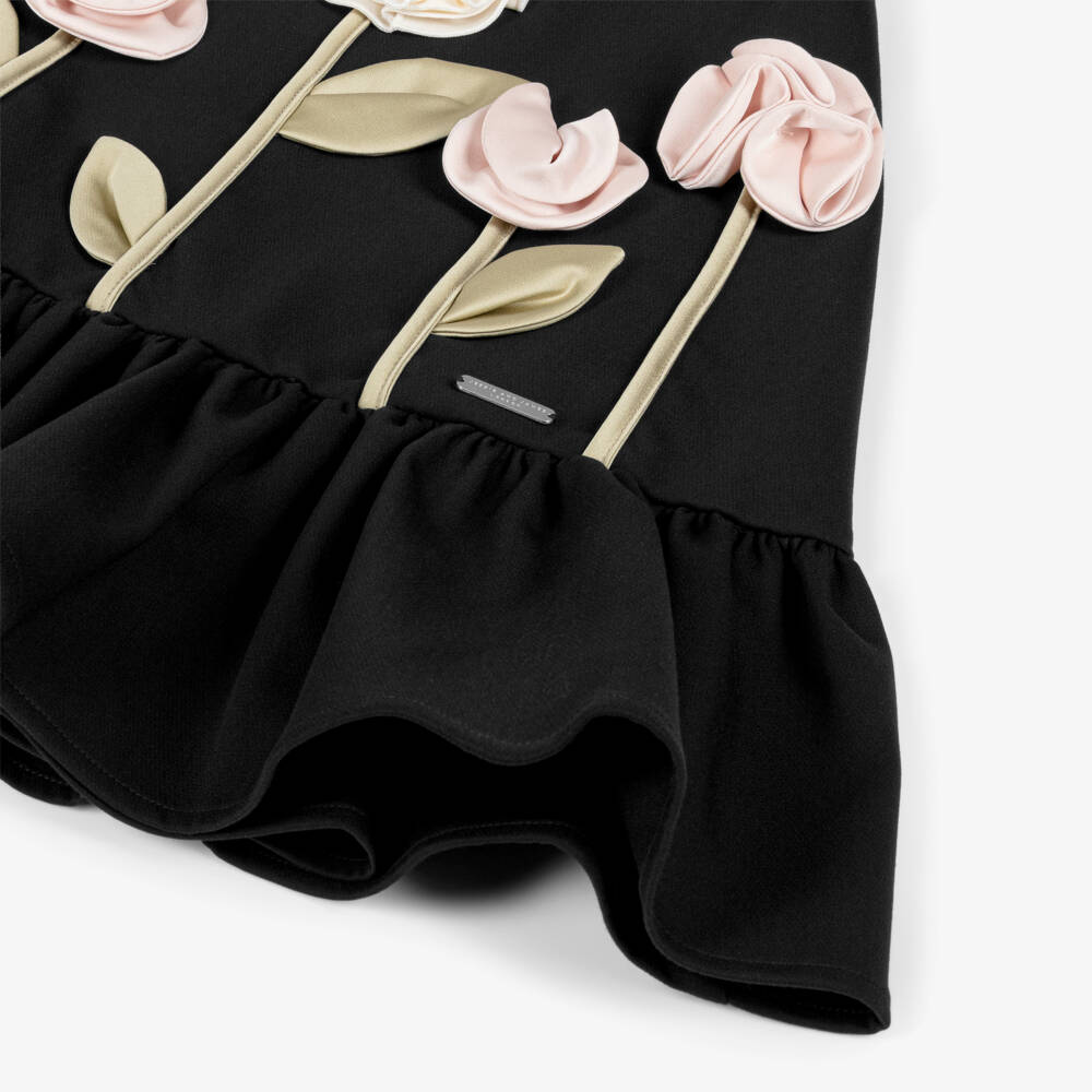 Jessie and James London-Girls Black Cotton Twill 3D Flower Dress | Childrensalon Outlet