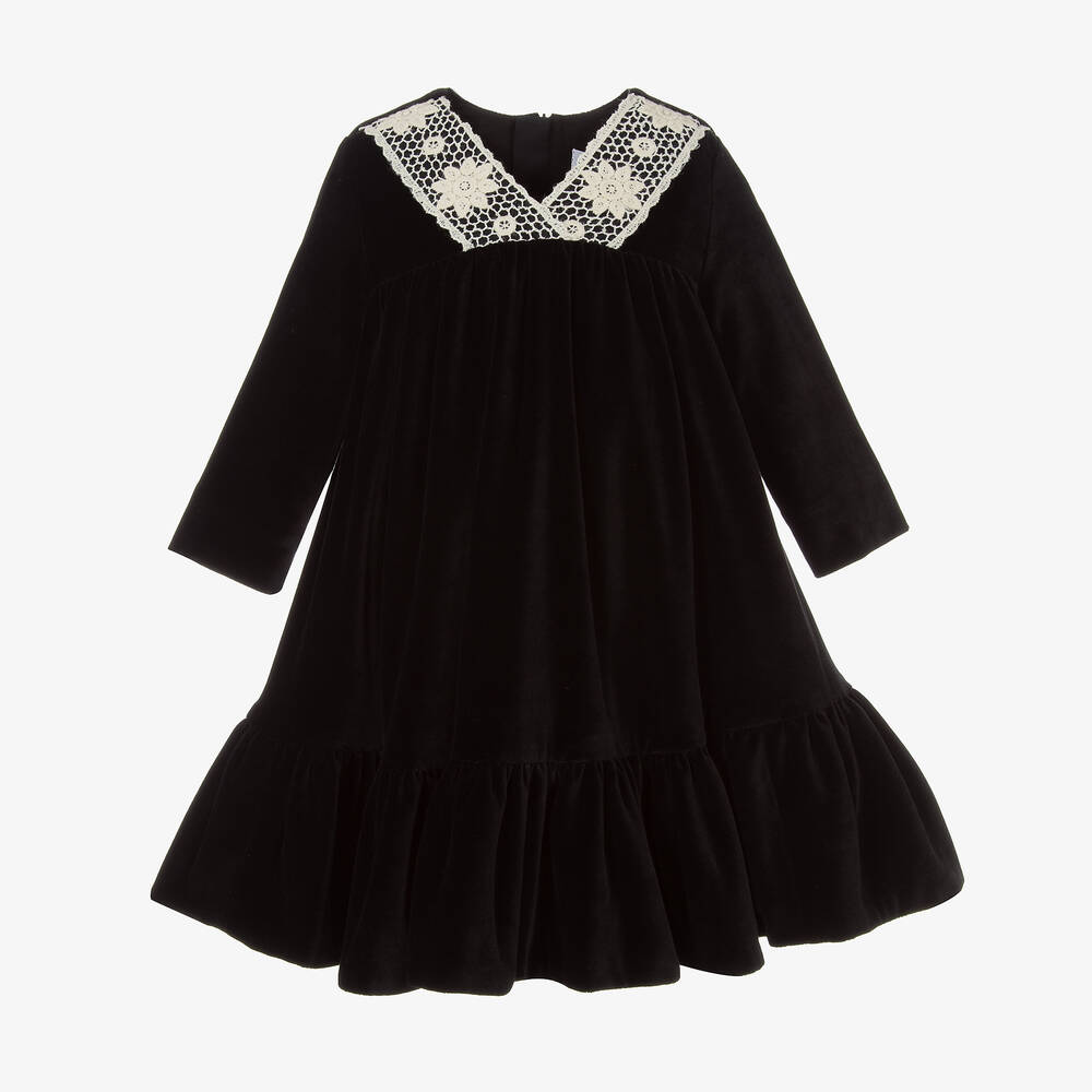 Jessie and James London - Girls Black Cotton Velvet Dress | Childrensalon