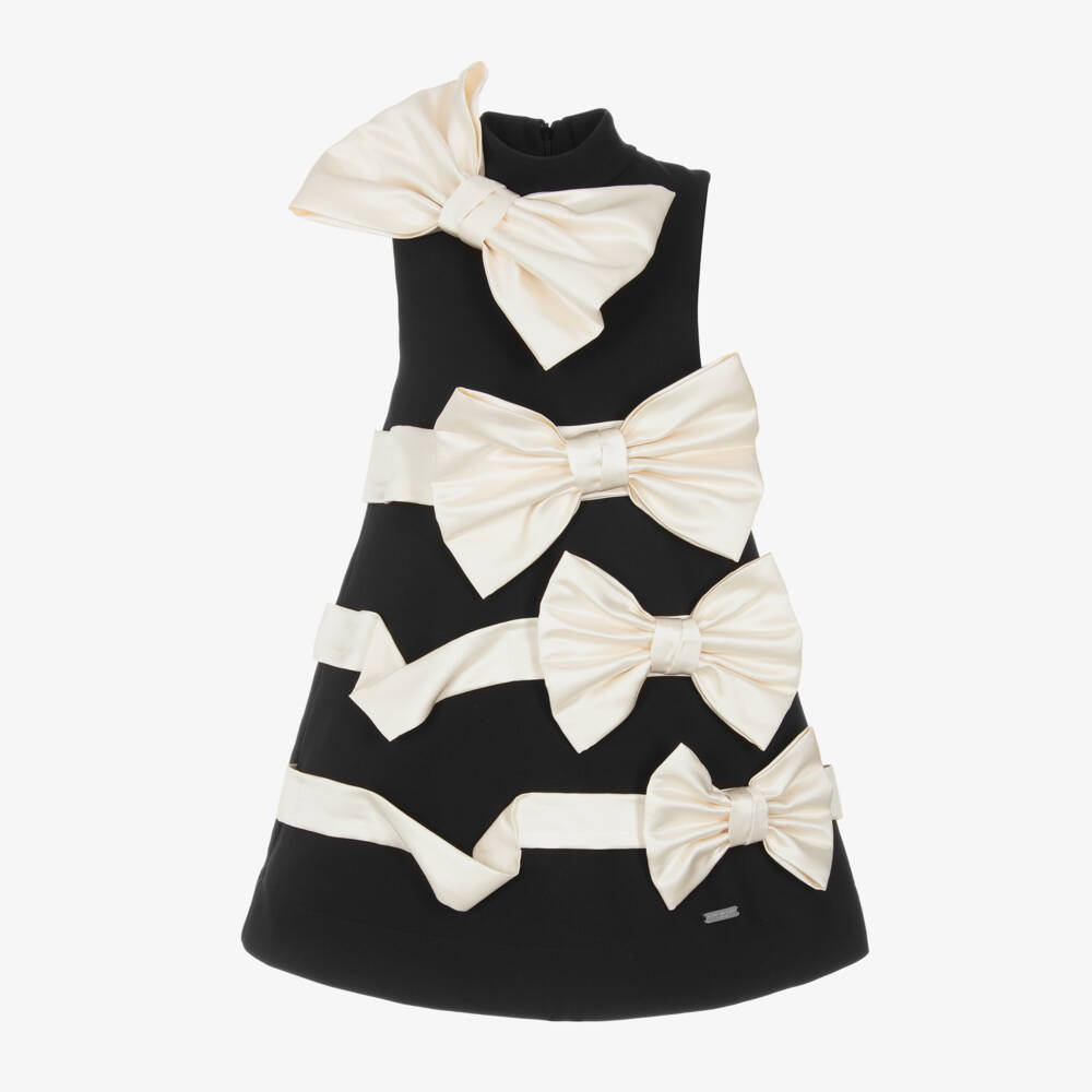 Jessie and James London-Girls Black Dress with Ivory Satin Bows | Childrensalon Outlet