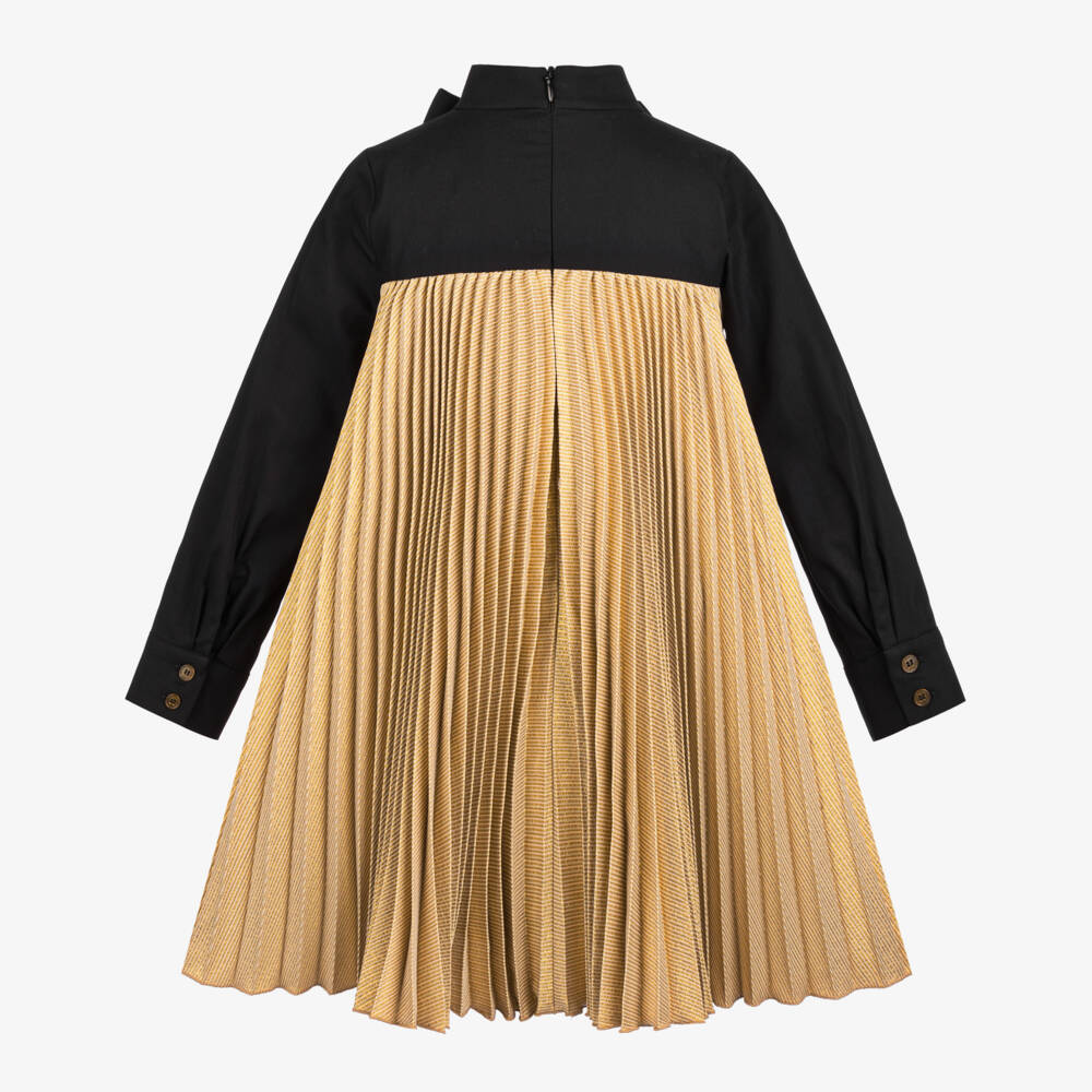 Jessie and James London-فستان بكسرات لون ذهبي وأسود | Childrensalon Outlet