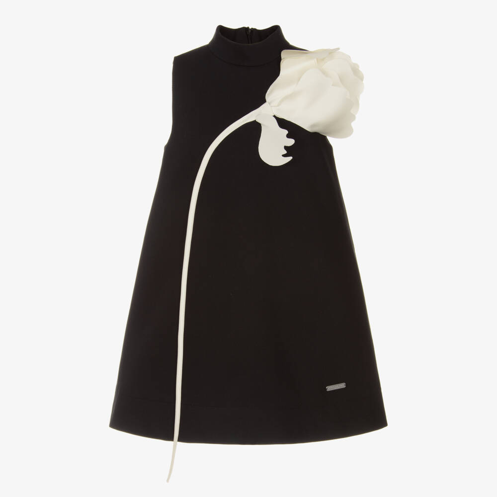 Jessie and James London-Girls Black & Ivory Satin Flower Dress | Childrensalon Outlet