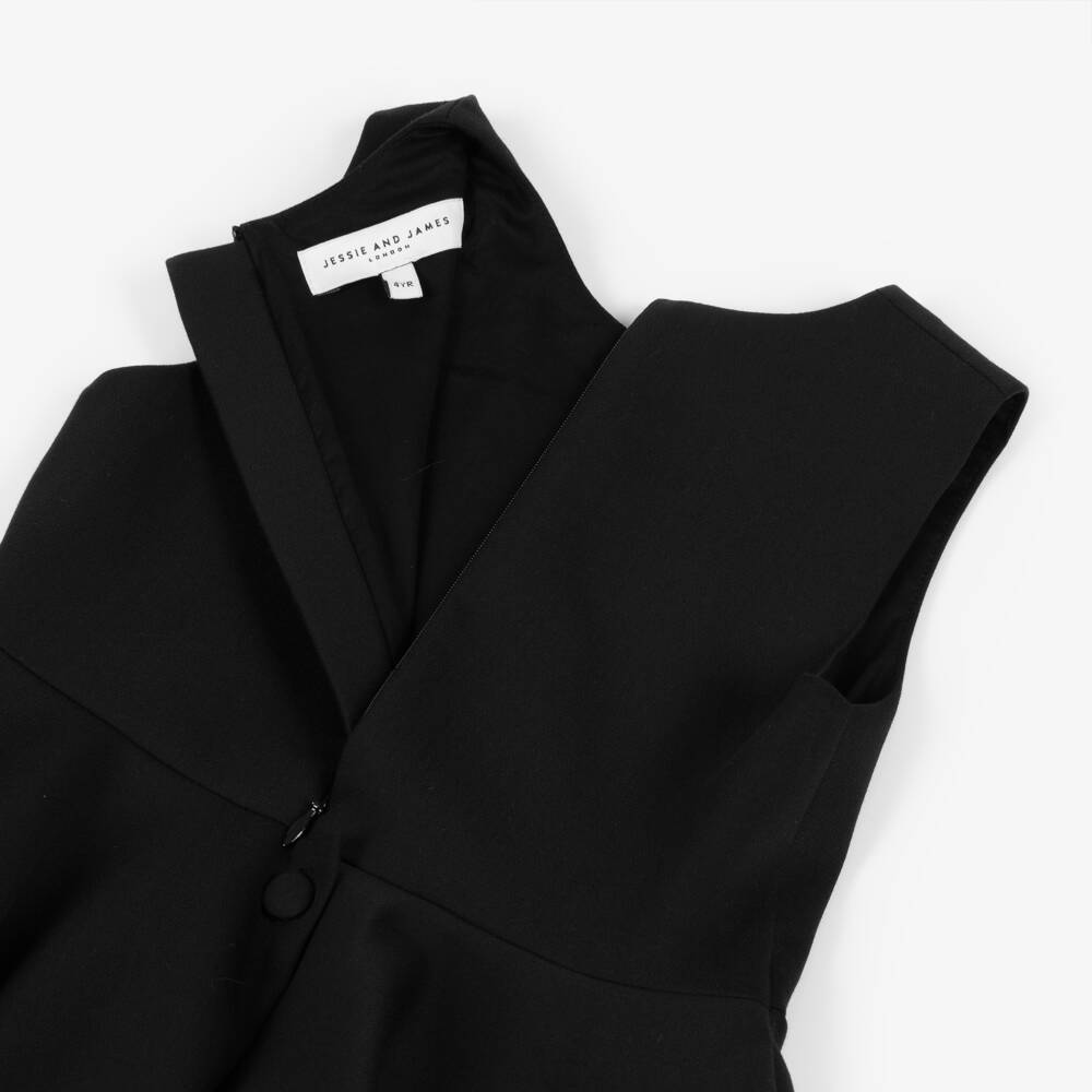 Jessie and James London-Girls Black Satin Dress with 3D Rose Appliqués | Childrensalon Outlet