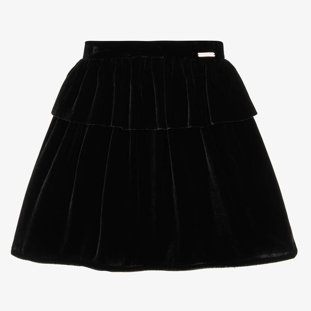Jessie and James London - Girls Black Silk Velvet Skirt | Childrensalon