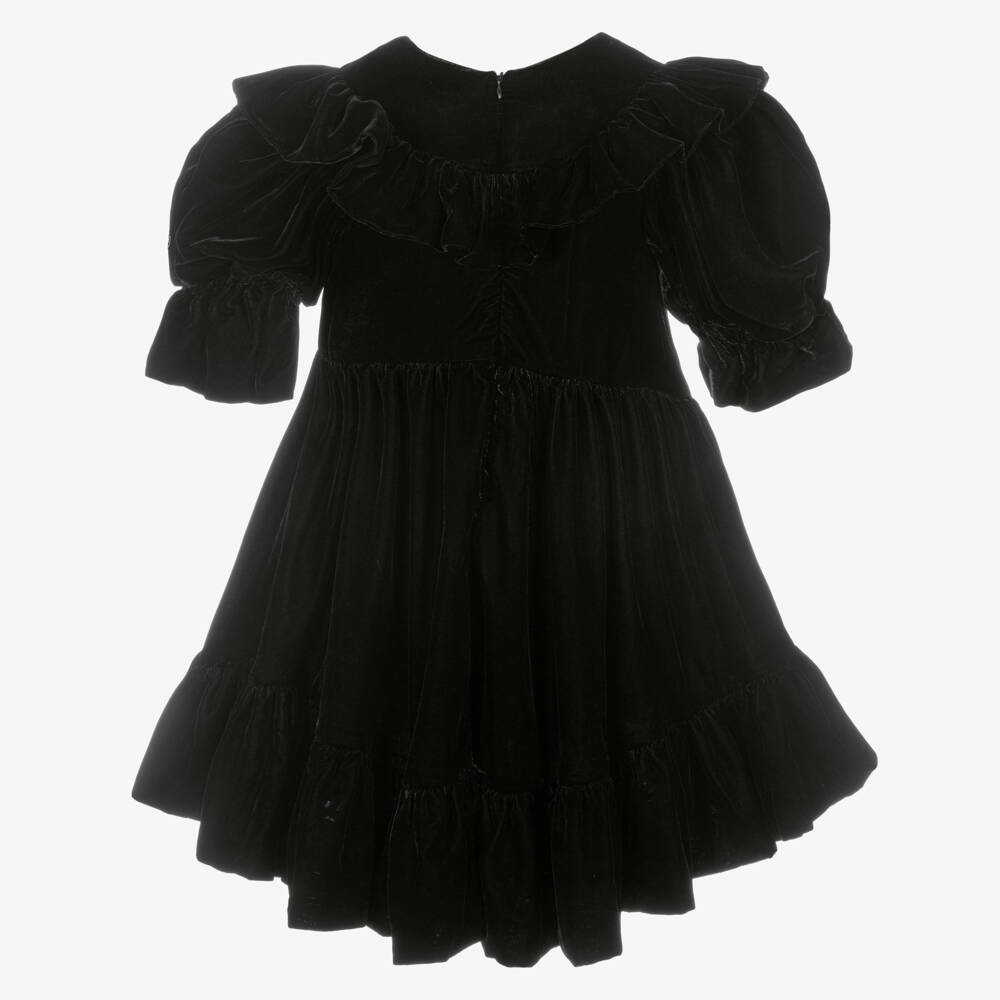 Jessie and James London-فستان مخمل مزين بكشكش لون أسود | Childrensalon Outlet