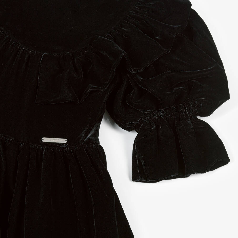 Jessie and James London-فستان مخمل مزين بكشكش لون أسود | Childrensalon Outlet