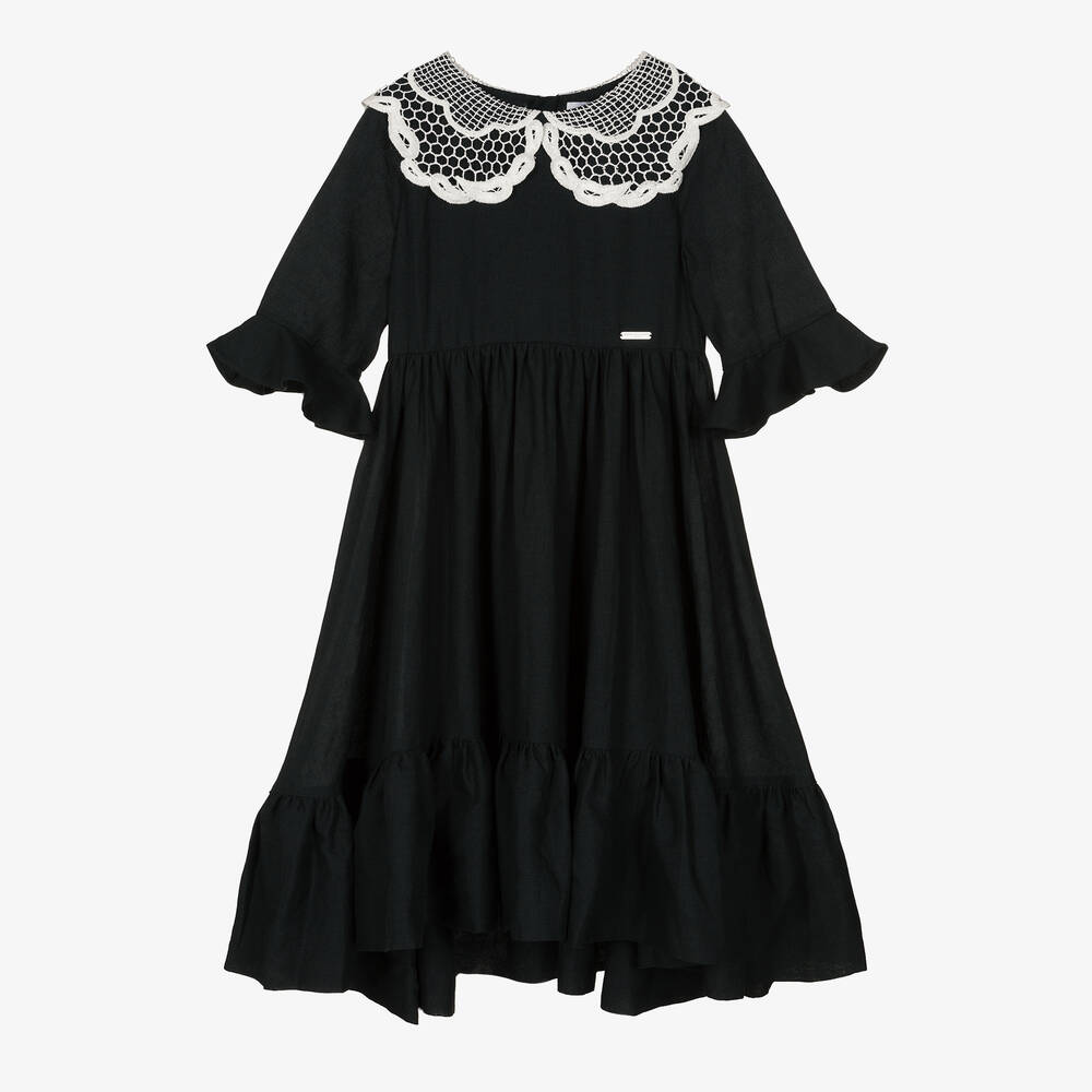 Jessie and James London - Girls Black Woven Linen Dress | Childrensalon