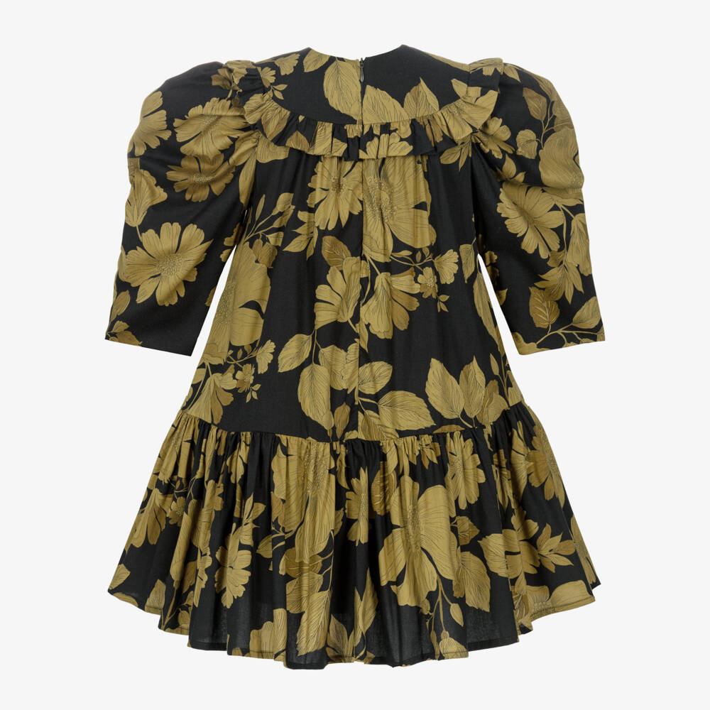Jessie and James London-Girls Black & Yellow Floral Pattern Dress  | Childrensalon Outlet